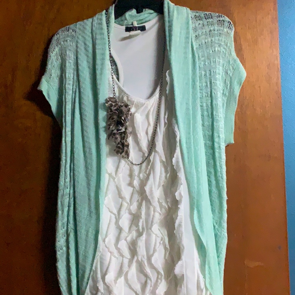 3-PIECE SET 💫 | Ruffled Tank w/ Sheer Sweater 💎
